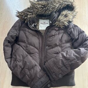 Hollister Brown Jacket with Fur Hood
